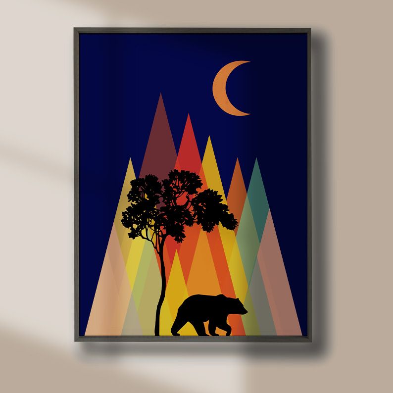 Bear Under The Moon Modern Geometric Art Print product image (6)