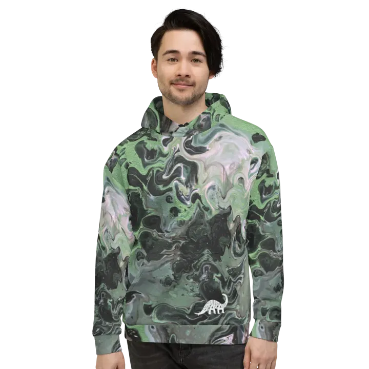 Metallic Green Fluid Acrylic All-Over Print Hoodie product image (1)