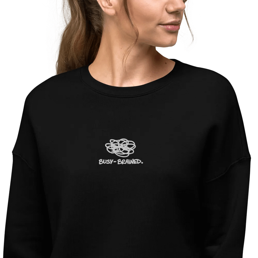 BUSY-BRAINED (white thread) embroidered fleece cropped crew product image (13)