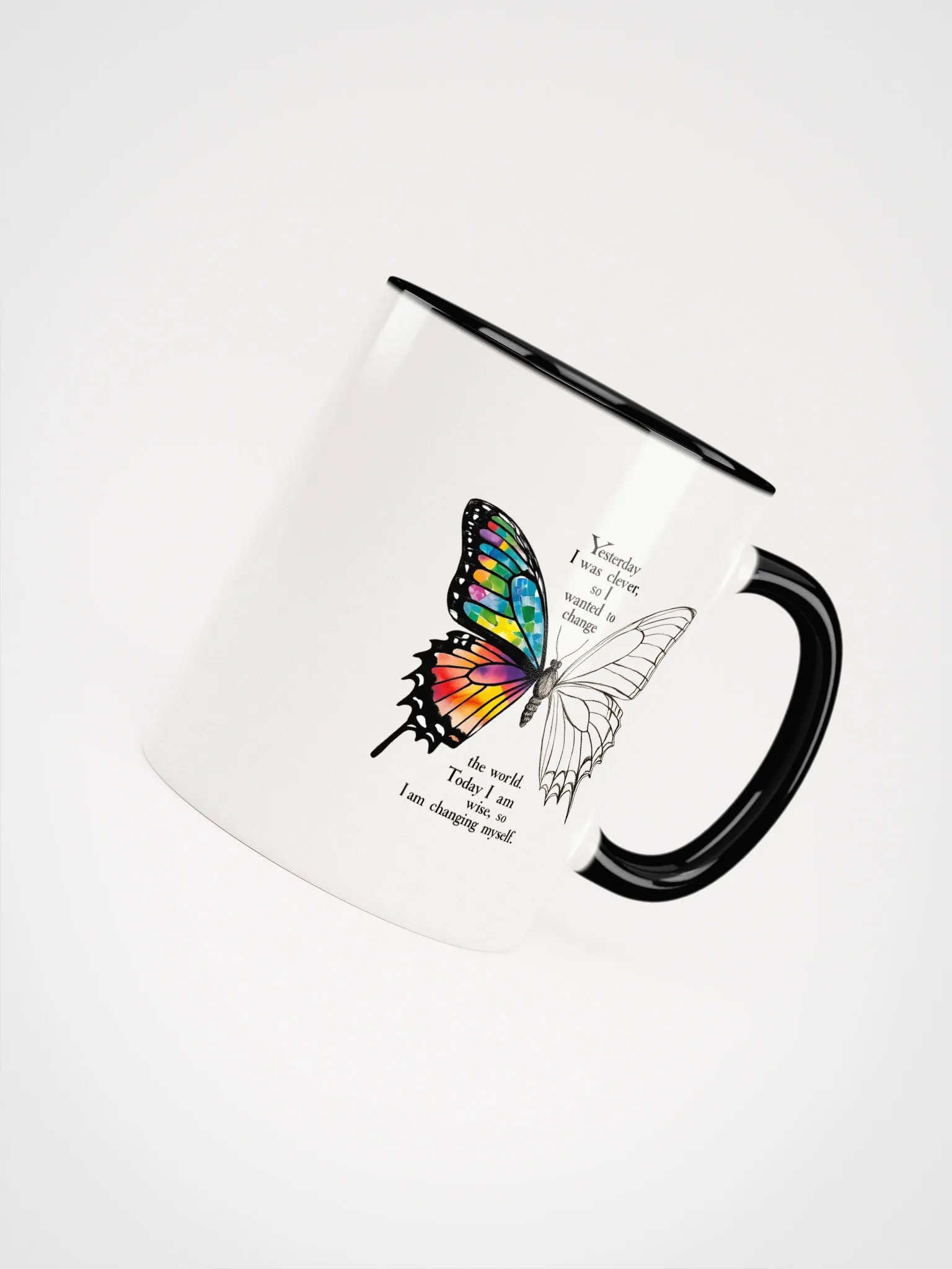 Yesterday I was clever, so I wanted to change the world. Today I am wise, so I am changing myself - Ceramic Mug with Color Inside product image (4)
