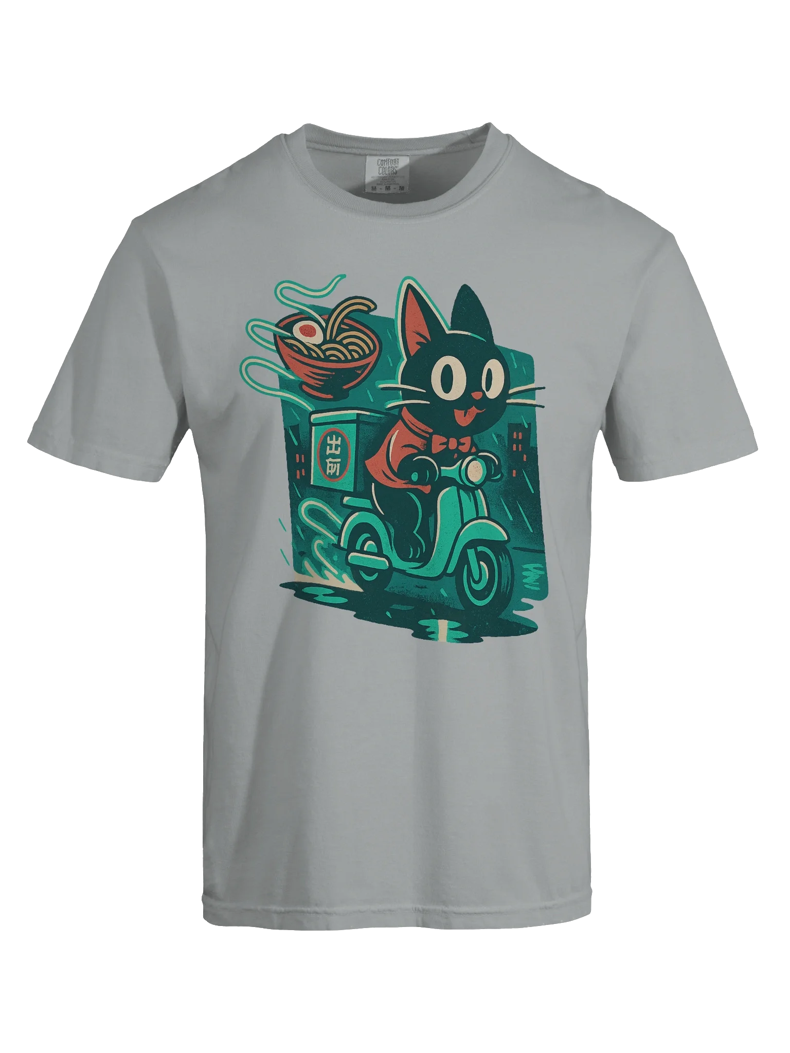 Black Cat Biker Delivery Ramen Neon Concept Japanese Graphic Art T-Shirt product image (59)