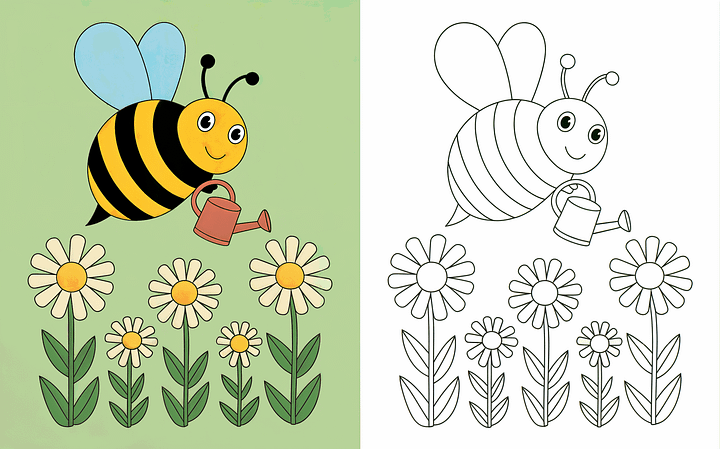 Cute Bee Coloring Pages | 20 Kawaii Bee Designs | Black & White + Colored product image (2)
