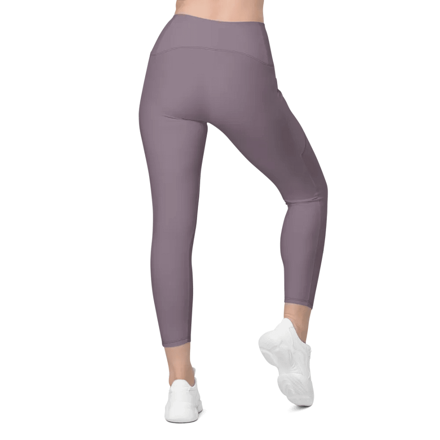 Plain Faded Orchid Grey Soft Summer Women's High Waisted Premium Crossover Leggings with Pockets by Treasure Pie product image (3)