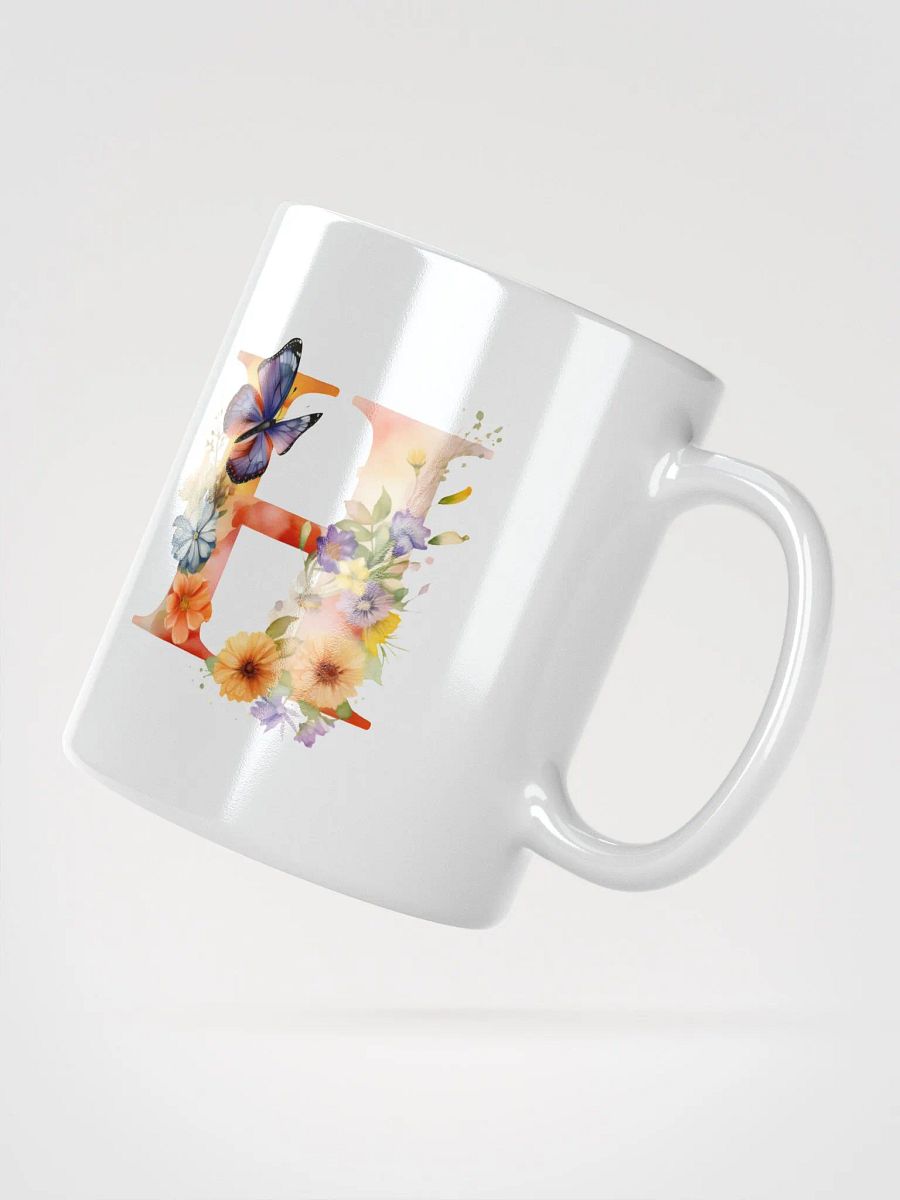 Letter H Monogram Floral Fantasy White Glossy Mug product image (4)
