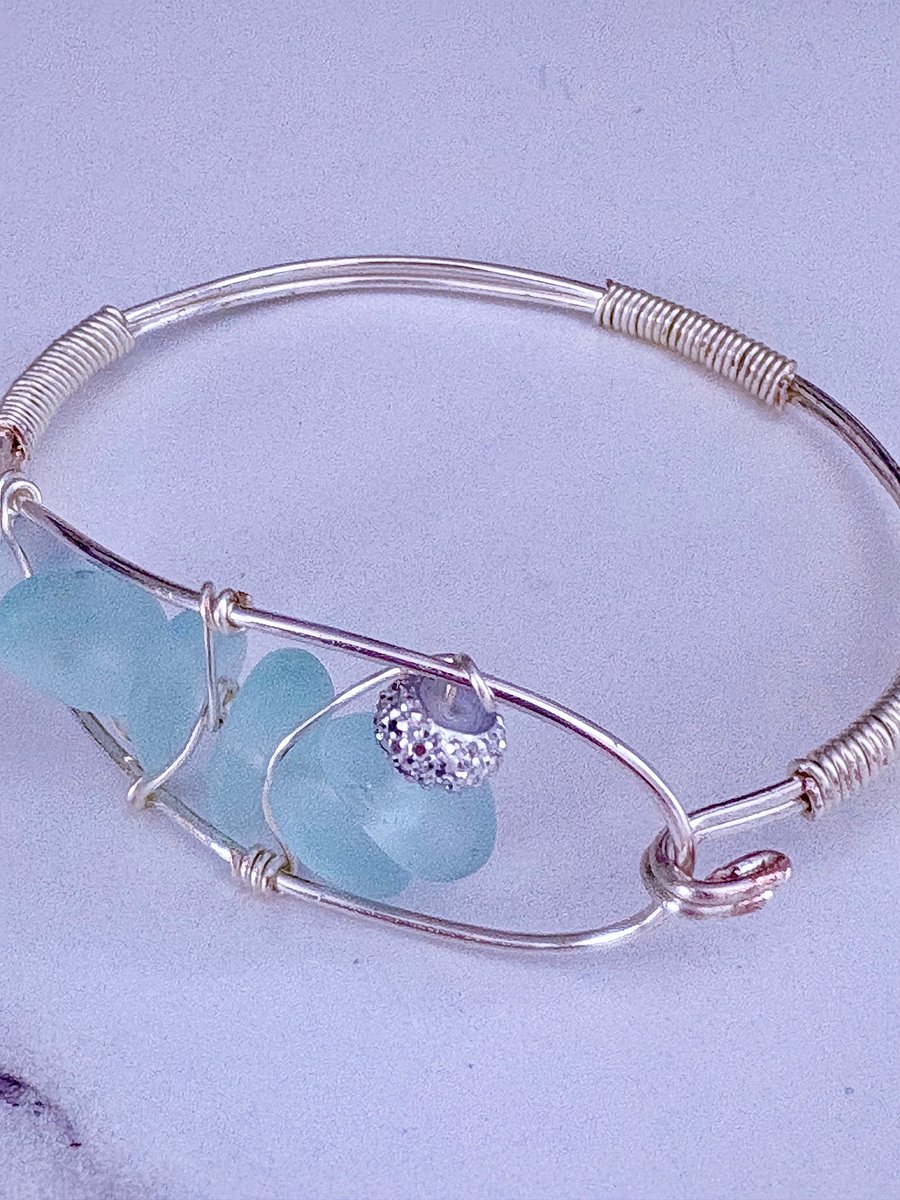 Seafoam Pebble Tide Bracelet | Wire-Wrapped Sea Glass | Handmade 7.5" Coastal Charm by Monique Faella Designs™ | MFD-00197 product image (4)
