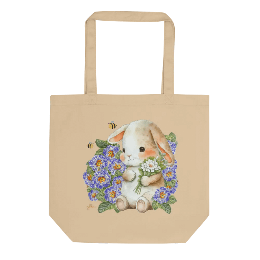 Garden Whispers: Bunny and the Primula Zebra Blues Organic Cotton Tote Bag - Eco-Friendly, Durable, Stylish product image (13)