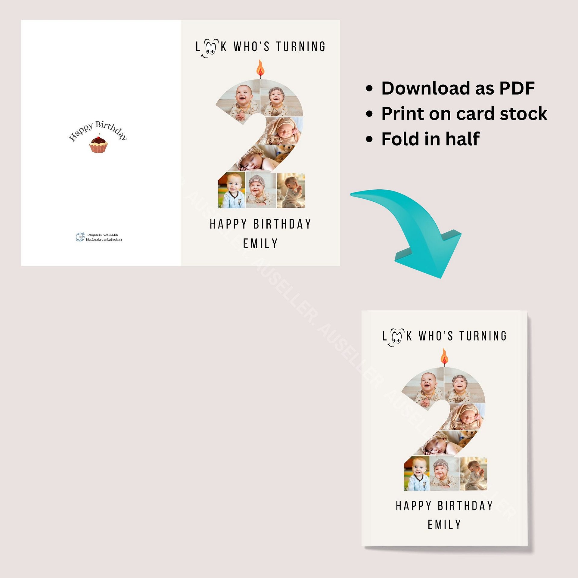 2nd Birthday Number Photo Card Canva Template product image (7)