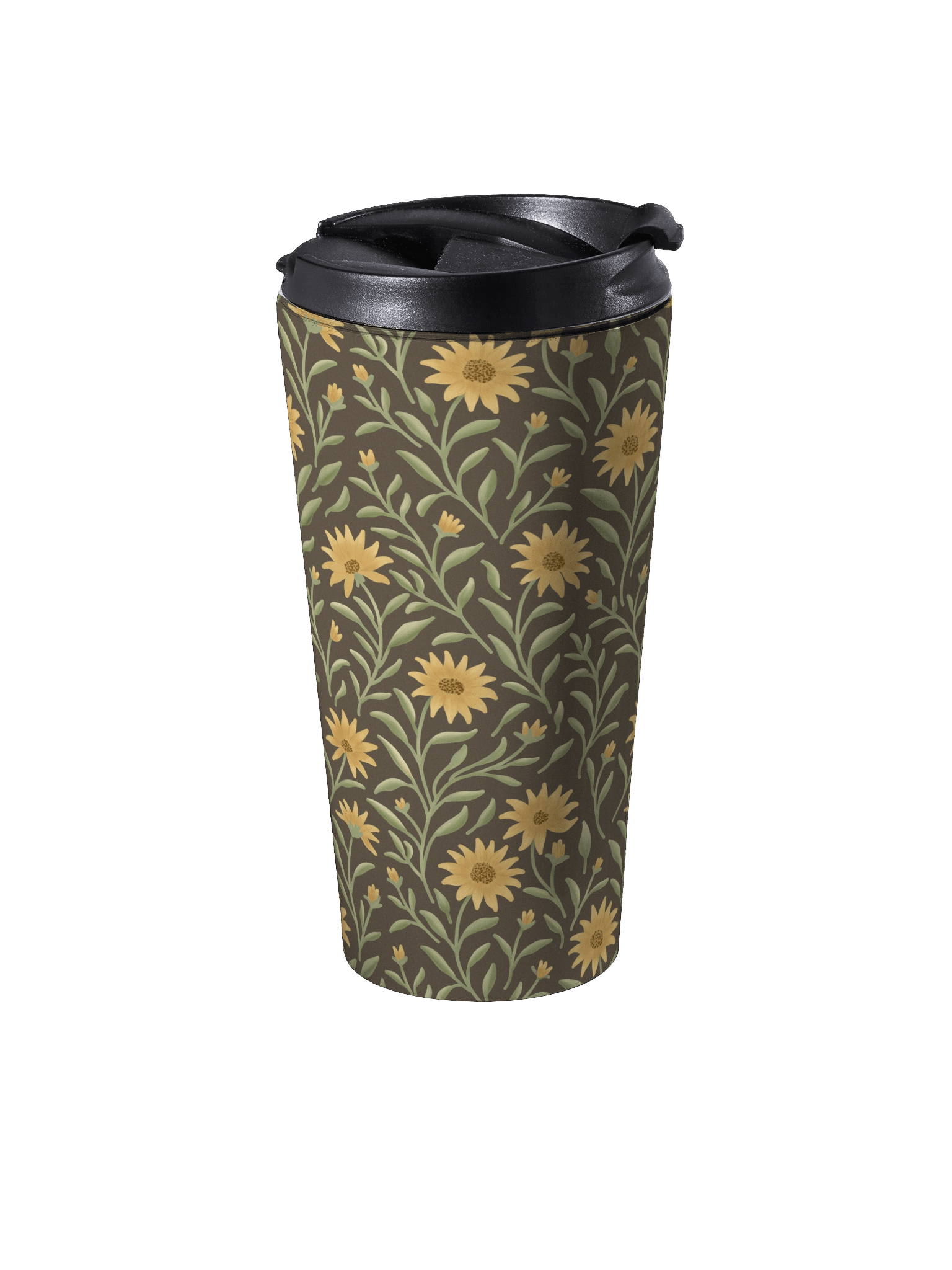 Golden field stainless steel travel mug. Elegant floral design on dark background product image (2)
