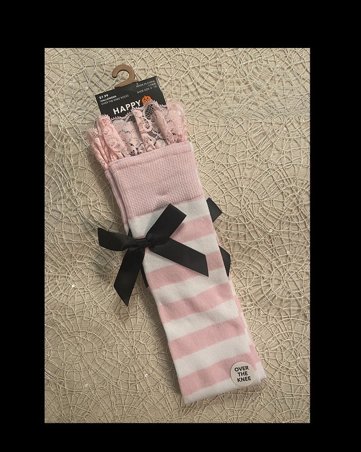 Pink & White Stripe Over-the-knee Socks with Bow product image (1)