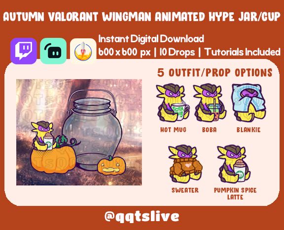 ANIMATED AUTUMN BOBA Twitch Hype Jar - Stream Tip Cup + Sub Badges / 2 Layers - 5 Outfit/Prop Options - 10 Bit Options + Set Up Tutorial product image (1)