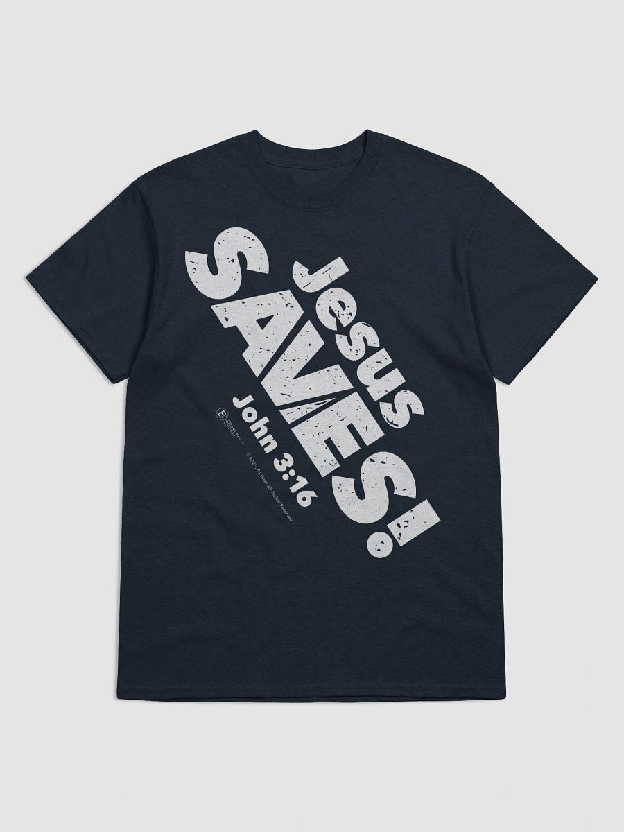 Jesus SAVES! Heavyweight Unisex Crewneck T-shirt | Gildan® 5000, White on Dark Colors product image (6)