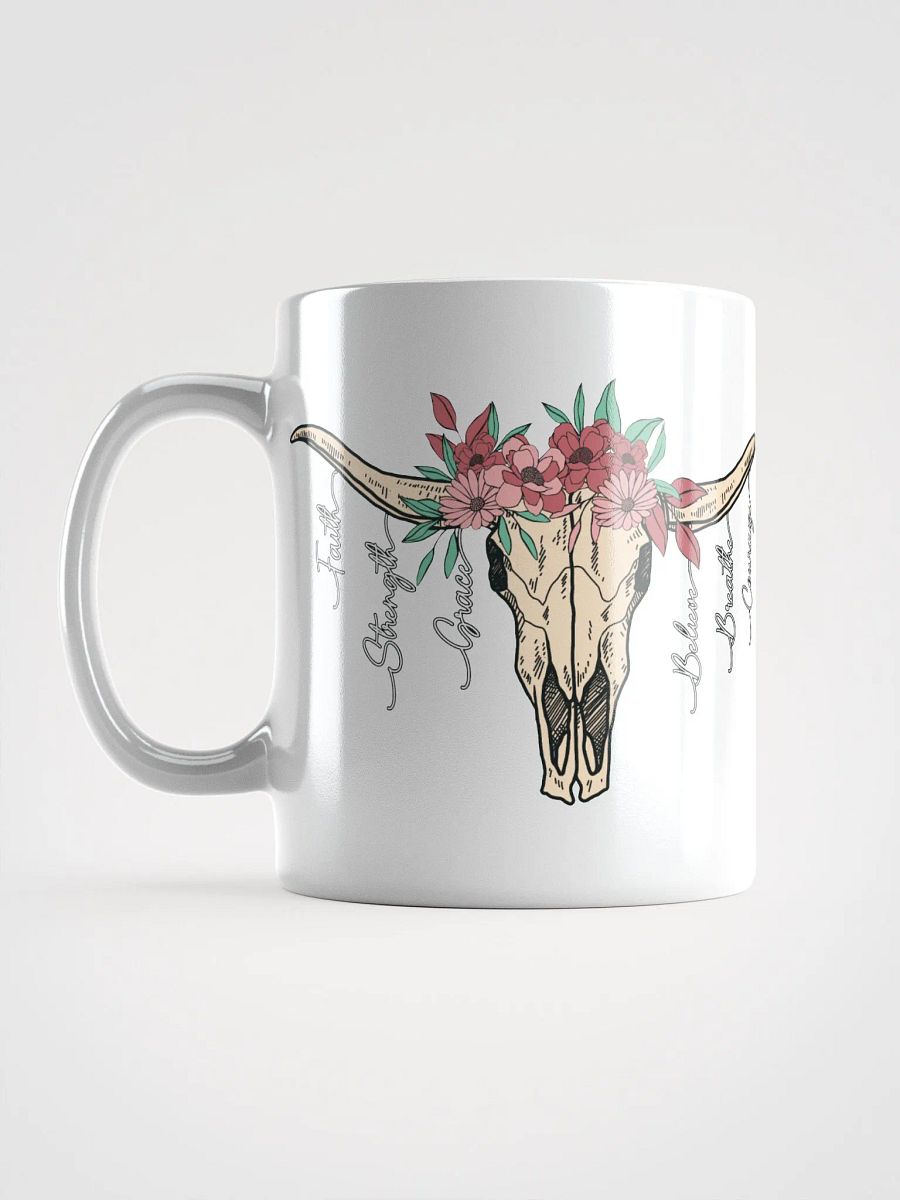Floral Cow Skulls White Glossy Mug product image (6)