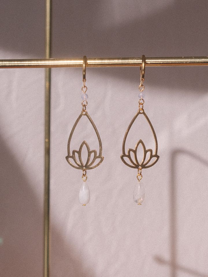 Lotus tears - Moonstone & blue lace agate earrings product image (2)
