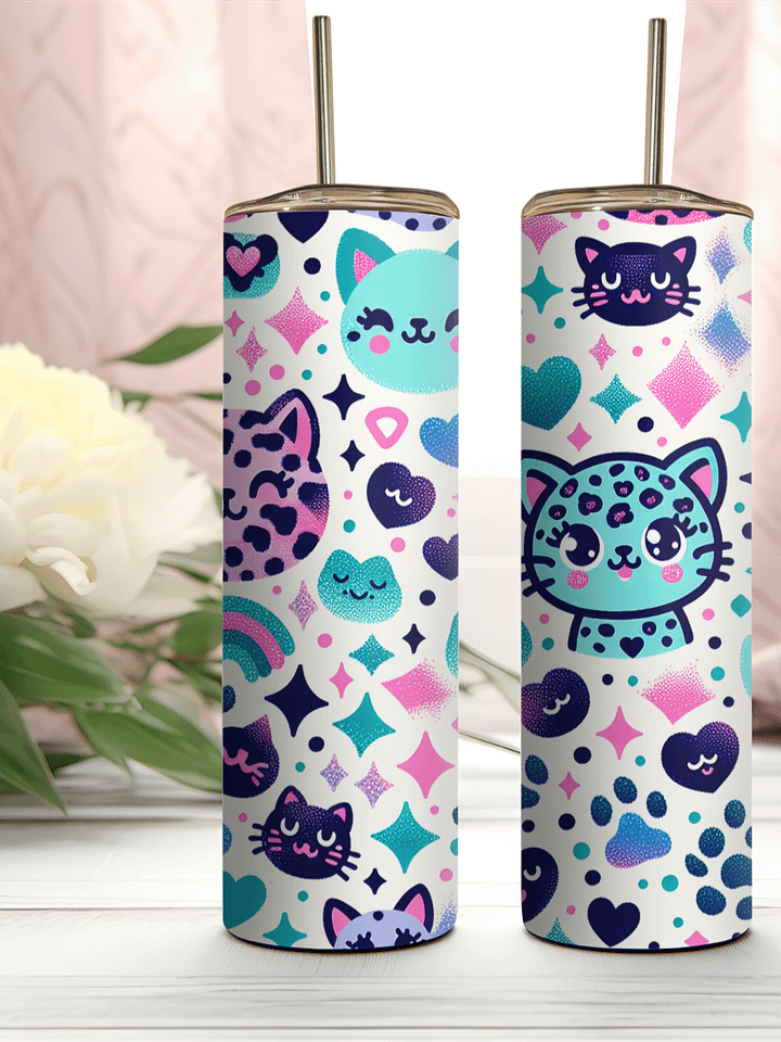 Whimsical Cat Expression Stainless Steel Tumbler product image (1)