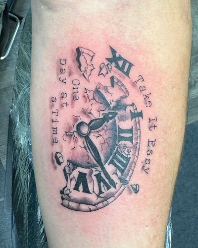 Don’t Sweat It. Take Your Time. Enjoy The Moment. #onedayatatime #tattooidea #clocktattoo