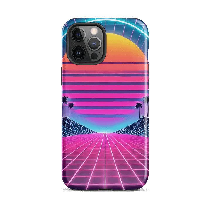 Retro Neon Sunset iPhone Tough Case - Synthwave Horizon Design product image (2)