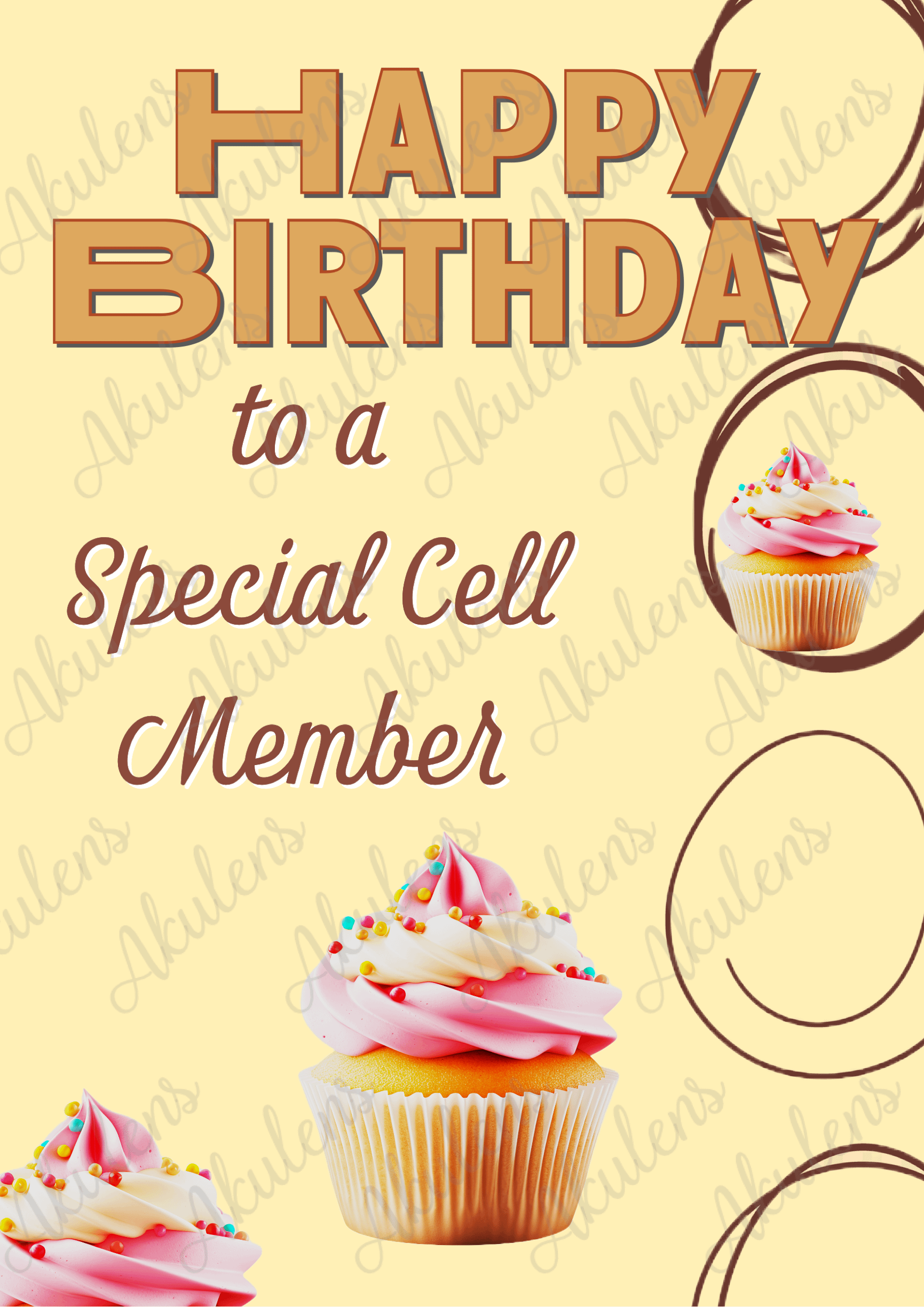 Akulens Yellow Plus Cupcakes Cell Birthday Card product image (1)