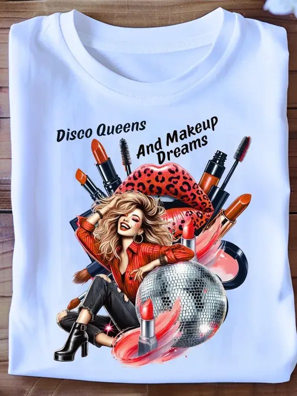Women's Organic Ribbed Neck T-Shirt Disco Queens and Makeup Dreams Graphic product image (4)