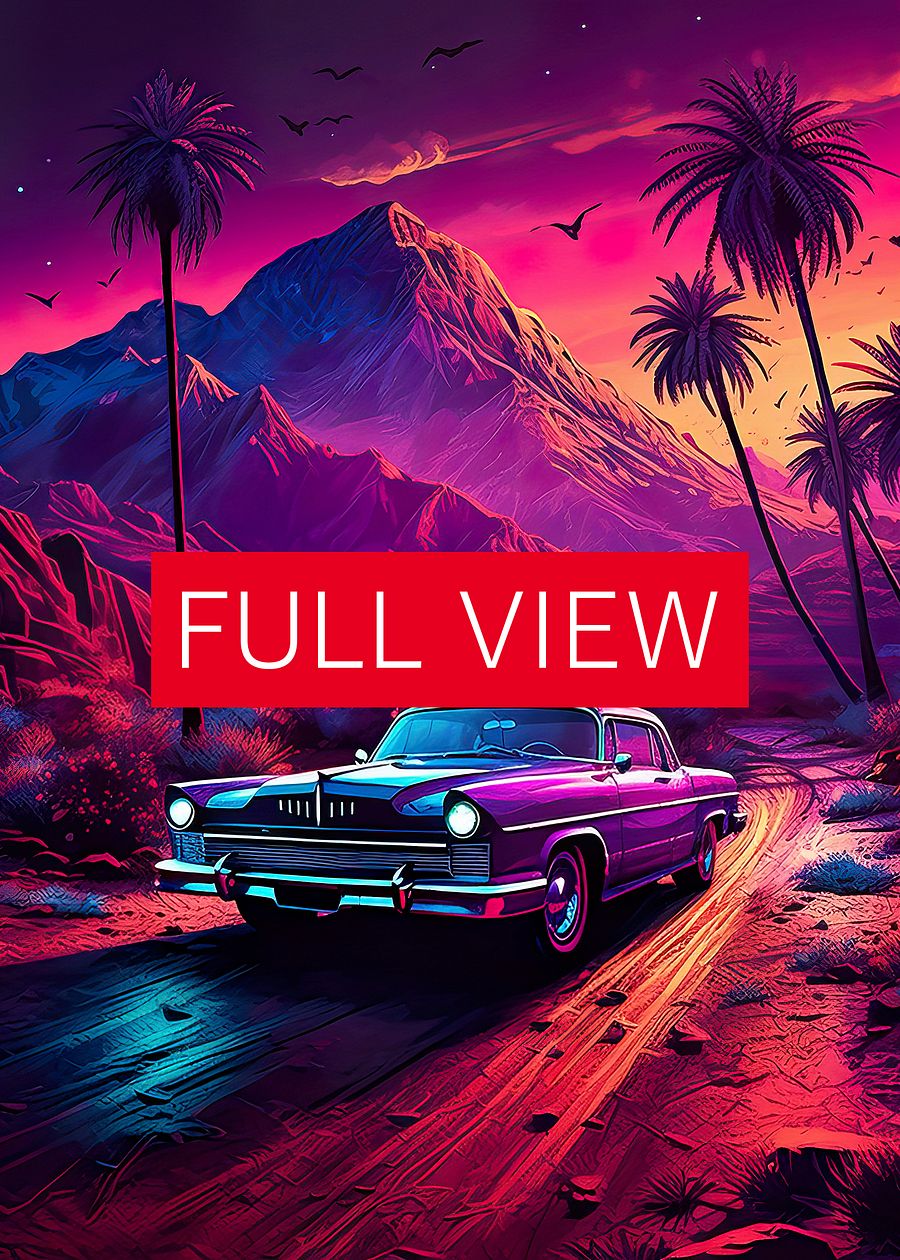 Synthwave aesthetic retro car, 60s car Lincoln/Chrysler [synthwave/vaporwave/cyberpunk] — aesthetic art print product image (3)