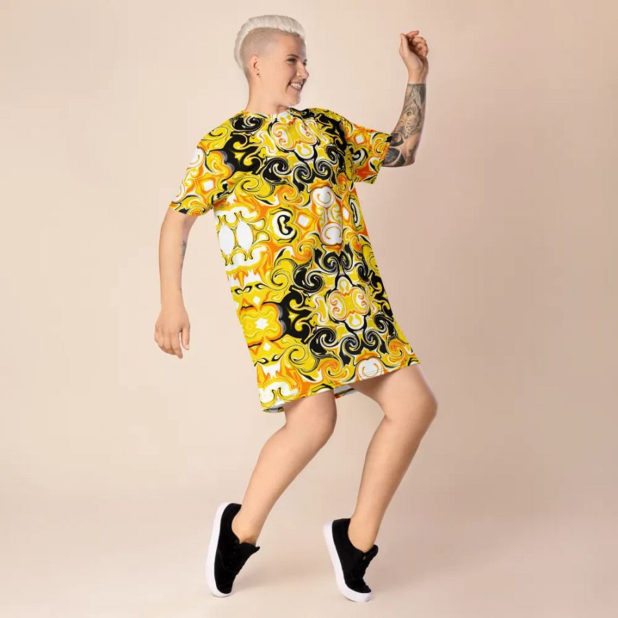 Yellow Baroque Luxe All-Over T-Shirt Dress product image (8)