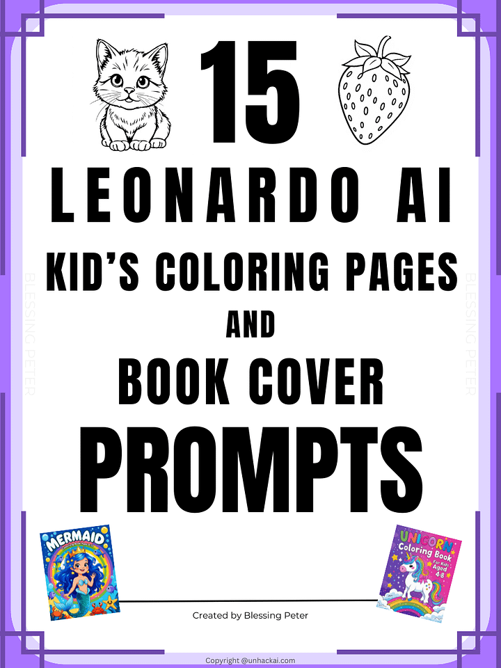 15 Leonardo AI Kids Coloring Pages and Book Cover Prompts product image (1)