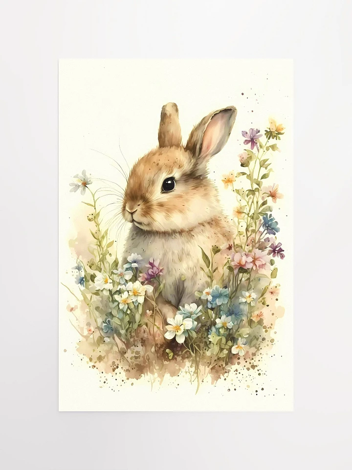 Spring Meadow Bunny Poster: Whimsical Rabbit & Wildflower Watercolor Art Matte Poster product image (2)