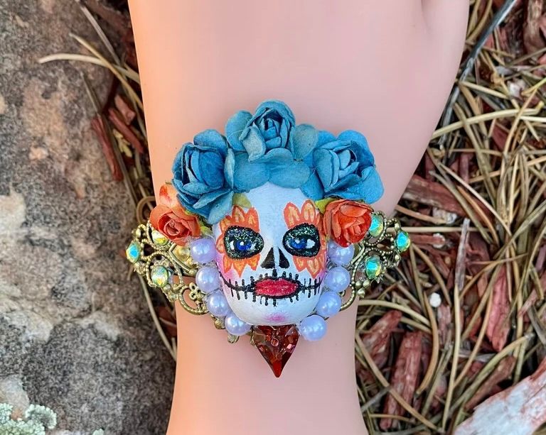 New ProductBlue Roses Sugar Skull Cuff product image (3)