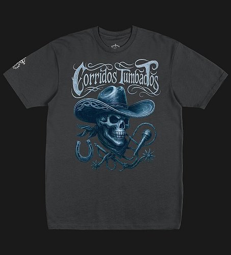 CORRIDOS TUMBADOS 💀 

A CALM, COLD FLEX. THE ARTWORK SHOWS A SKULL IN A CHARRO HAT, FRAMED BY ROSES AND AGAVE, WITH A VINTAGE...