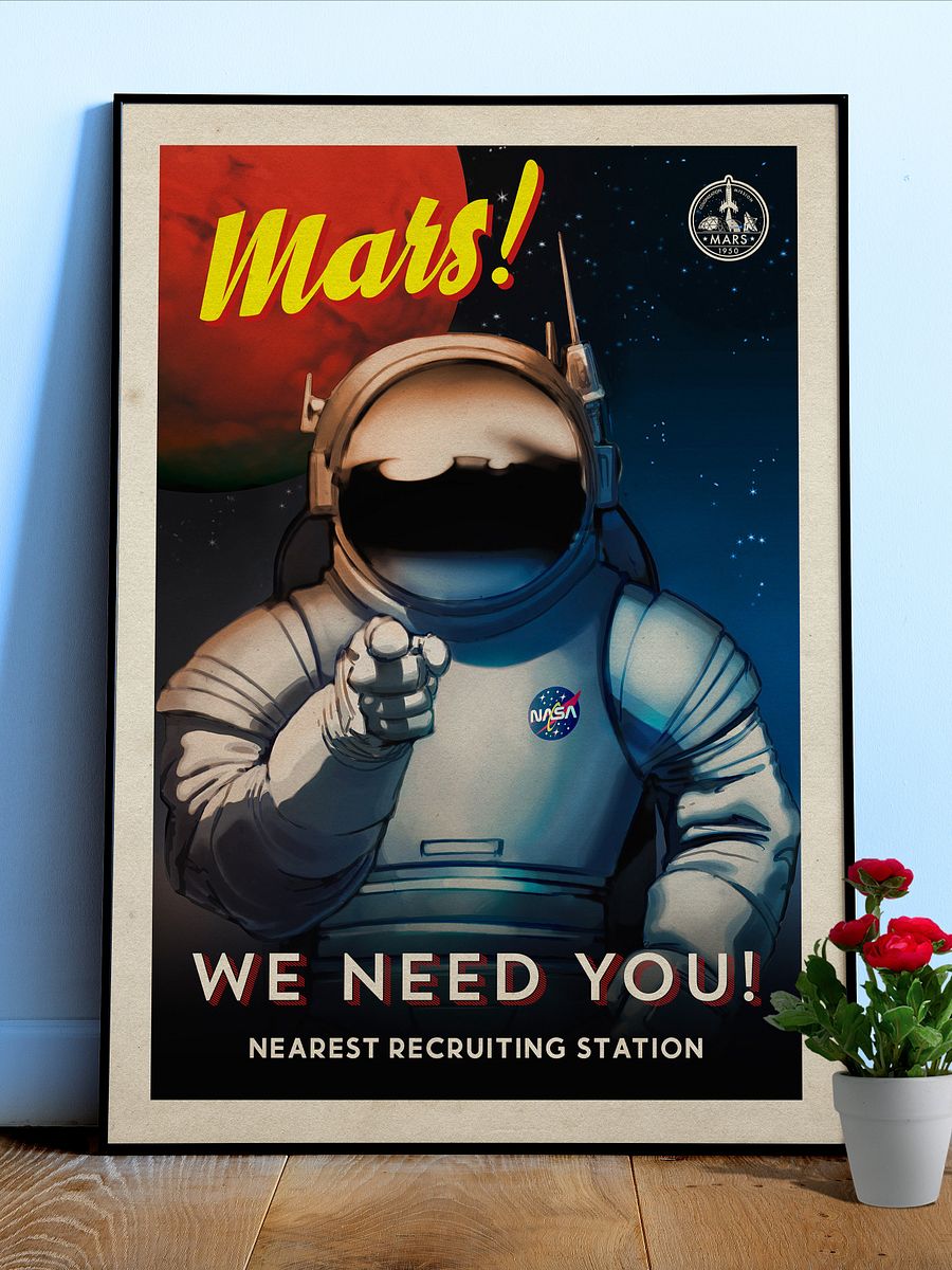 Mars! We need you! — Vintage space poster, retro space art, propaganda poster, retrofuturism art, retro sci-fi print product image (1)