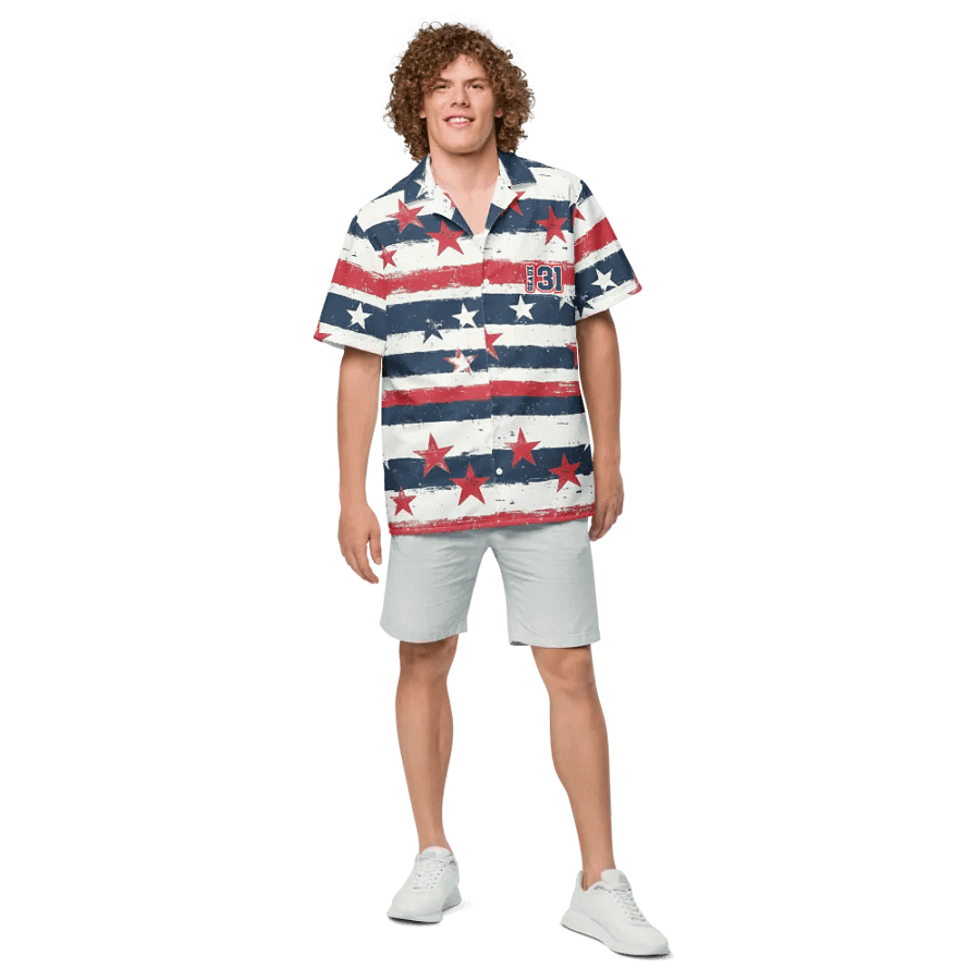 Geaux 31 - Vintage Stars & Stripes Pattern Hawaiian Style Shirt product image (4)