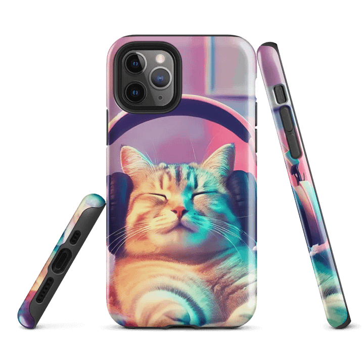 Chill Cat Vibes iPhone Tough Case - Relaxed Headphones Cat Design product image (2)