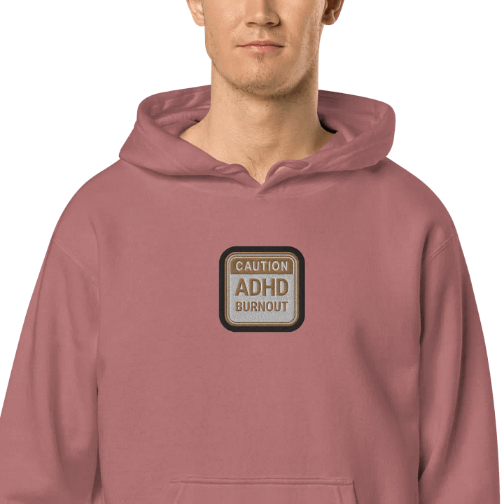 CAUTION: ADHD BURNOUT embroidered pigment hoodie (browbn bubble design) product image (2)