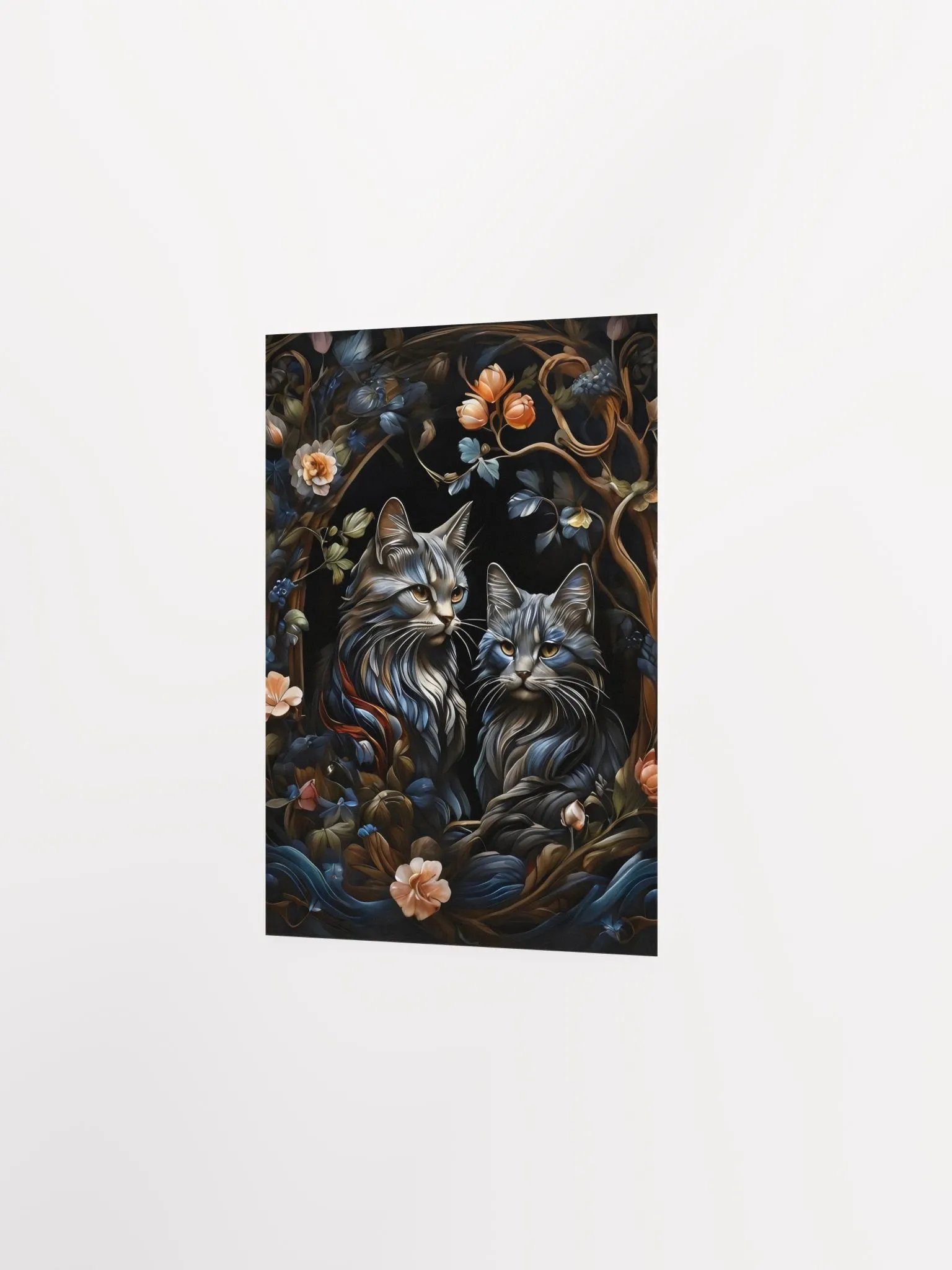 Regal Cats & Floral Art Poster product image (8)