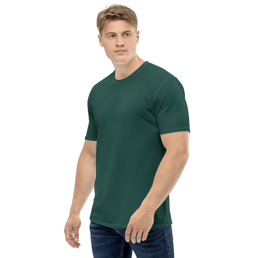 Plain Dark Green Soft Summer Men's Crewneck Polyester Heavyweight Premium T-Shirt by Treasure Pie product image (5)