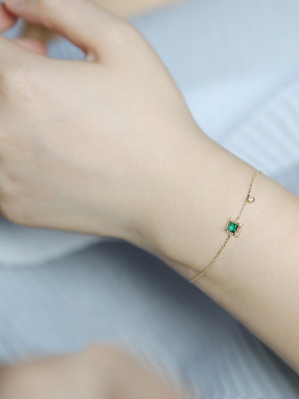 Square Green Gemstone Adjustable Bracelet | 18K Gold Plated product image (2)