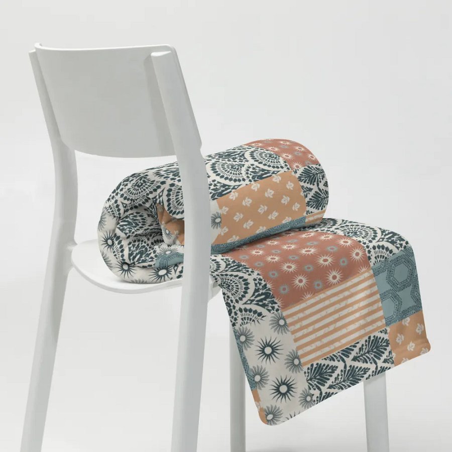 Bohemian Santa Fe Sun Patchwork Throw Blanket product image (5)