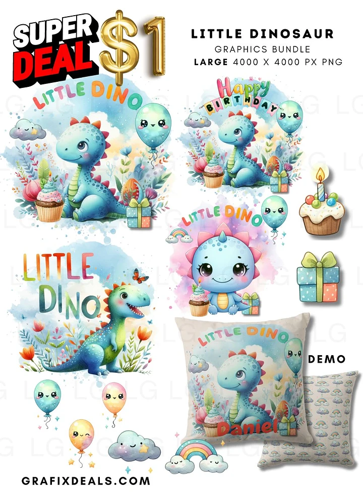 $1 Graphics Bundle Little Dinosaur - Commercial POD Use product image (1)