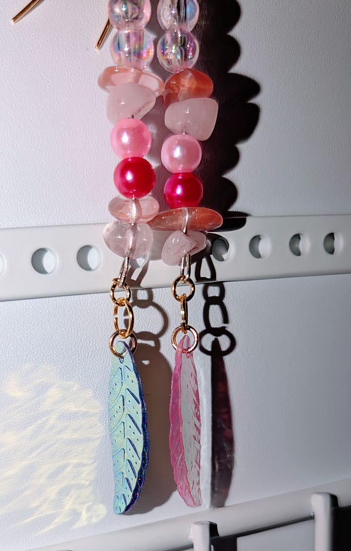 Rose Quartz Feather Earrings! product image (2)