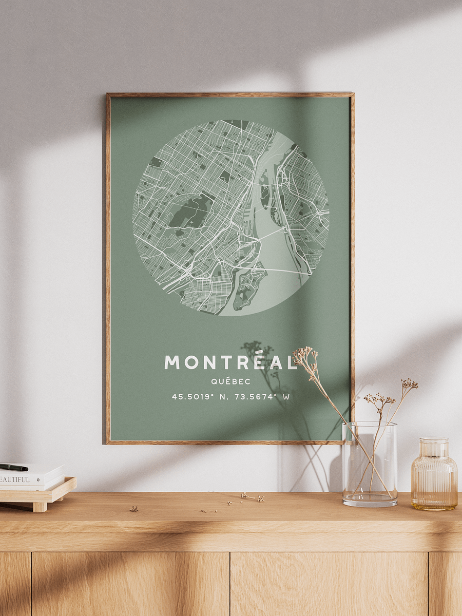 Montreal Street Map Poster – Sage Green Minimalist Circular City Art product image (1)