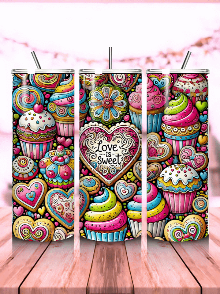 Love Is Sweet 20oz Tumbler Wrap PNG – Valentine's Day Sublimation Design – Cute Skinny Tumbler Wrap – Instant Digital Download – 300 DPI product image (1)