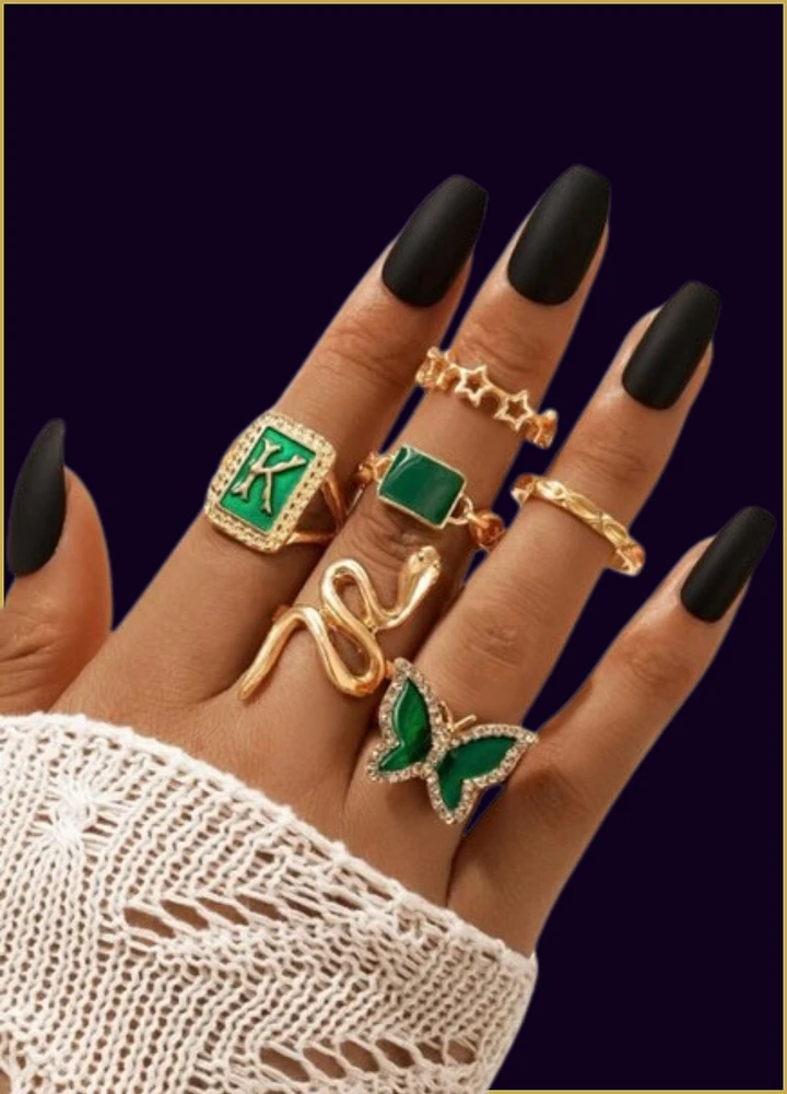 6 PC FASHION GOLD EMERALD STONE RING SET product image (1)