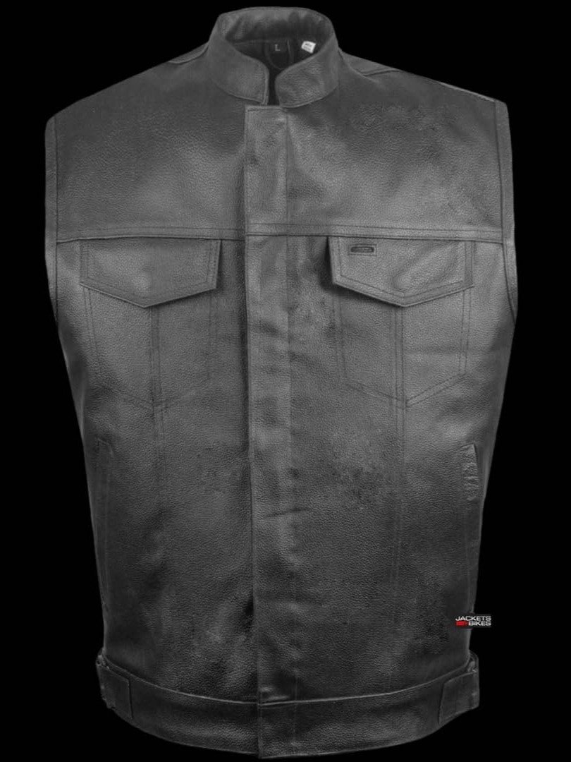 Mens Black Leather Punk Vest product image (1)