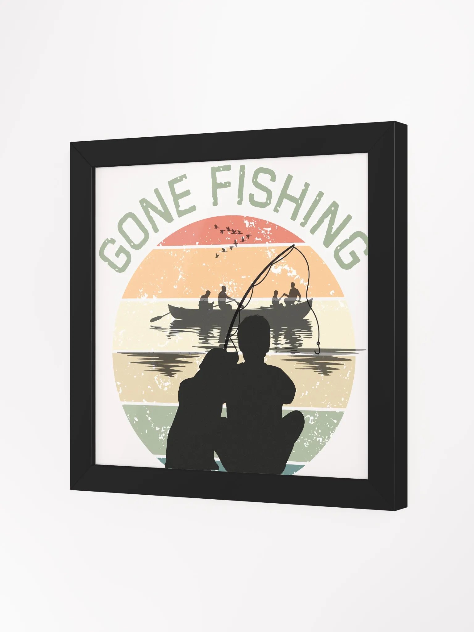 Sunset Serenity: Man and His Best Friend Fishing Wall Art product image (3)
