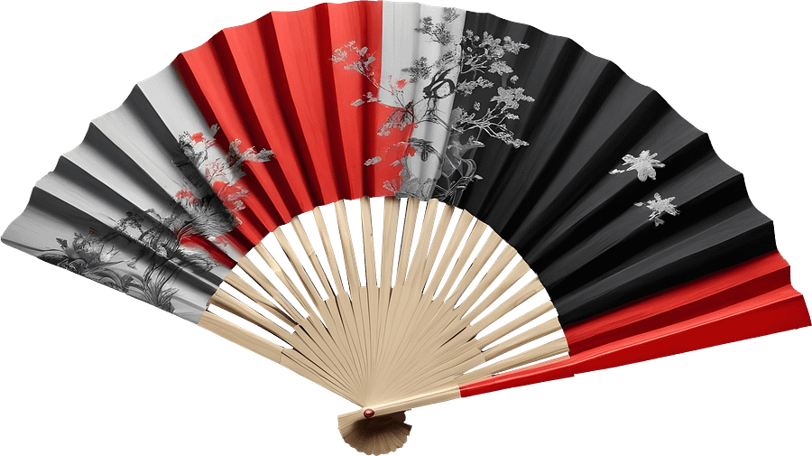 Traditional Chinese Fan – Red, Black, and White Harmony PNG product image (1)