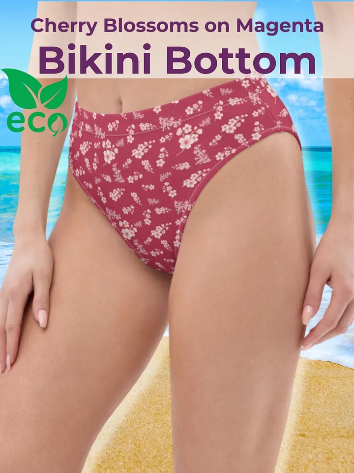 Cherry Blossoms on Magenta Eco-Green High Waisted Bikini Bottoms product image (1)