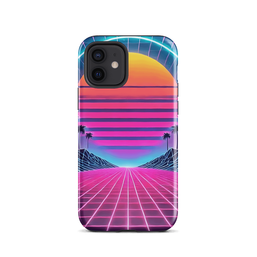 Retro Neon Sunset iPhone Tough Case - Synthwave Horizon Design product image (1)