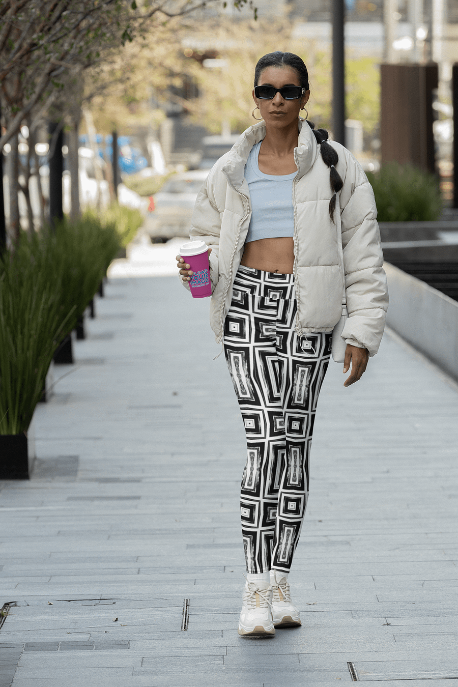Abstract Monochrome Repeating Pattern All Over Print Ladies Leggings product image (6)