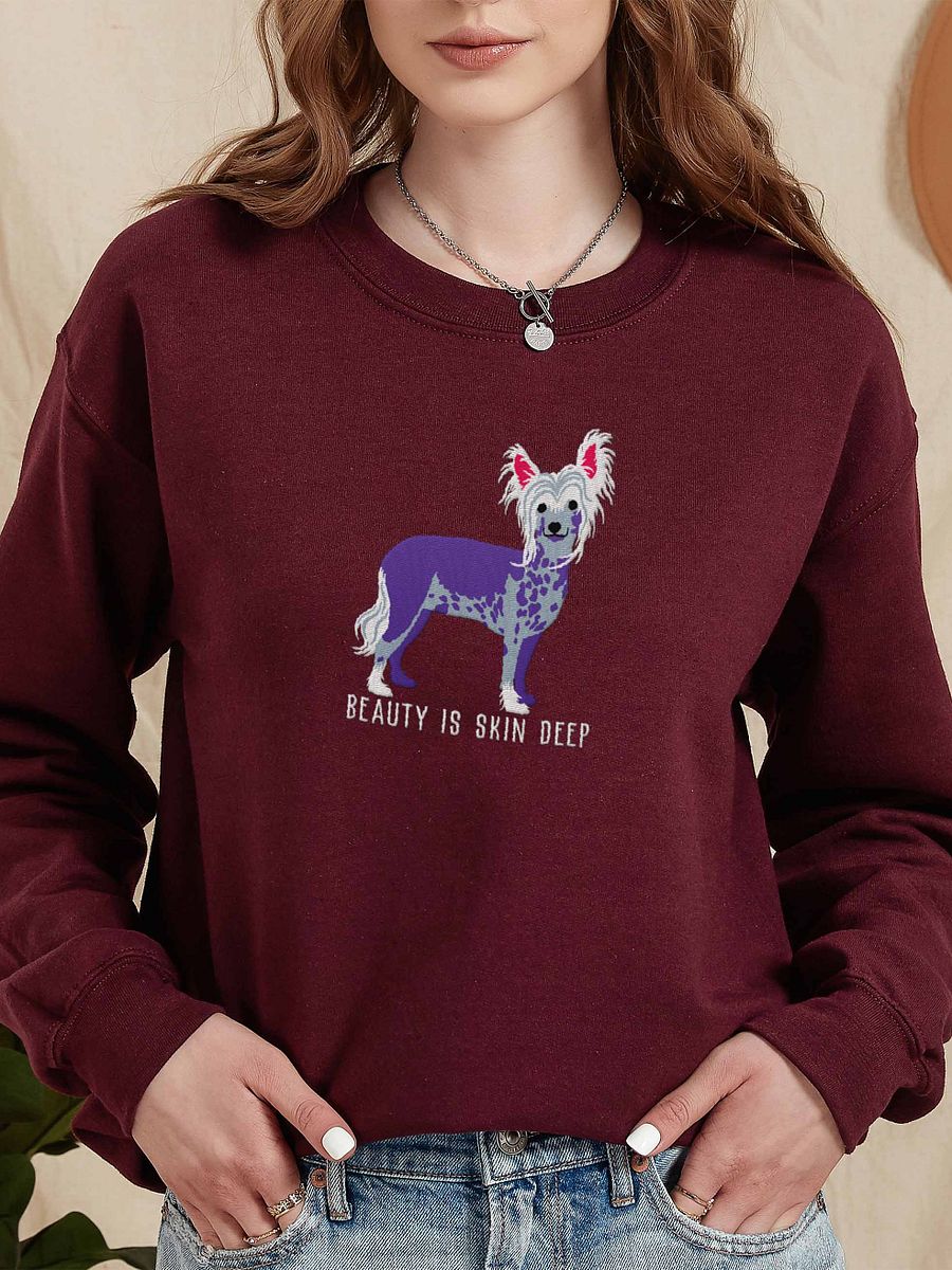 Beauty Is Skin Deep Sweatshirt (Embroidered) of a Chinese Crested Dog product image (2)