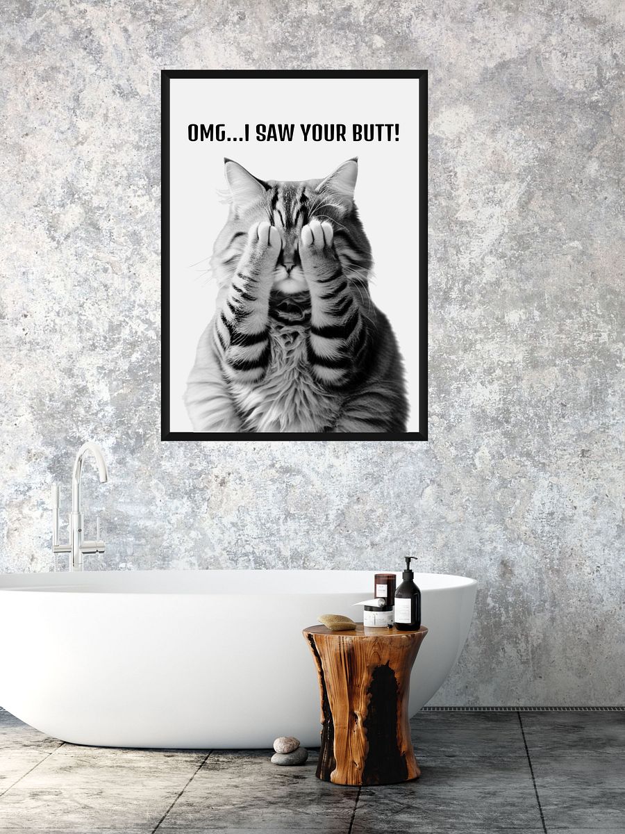 Black and White Cat Covering Eyes Bathroom Downloadable Wall Art product image (3)