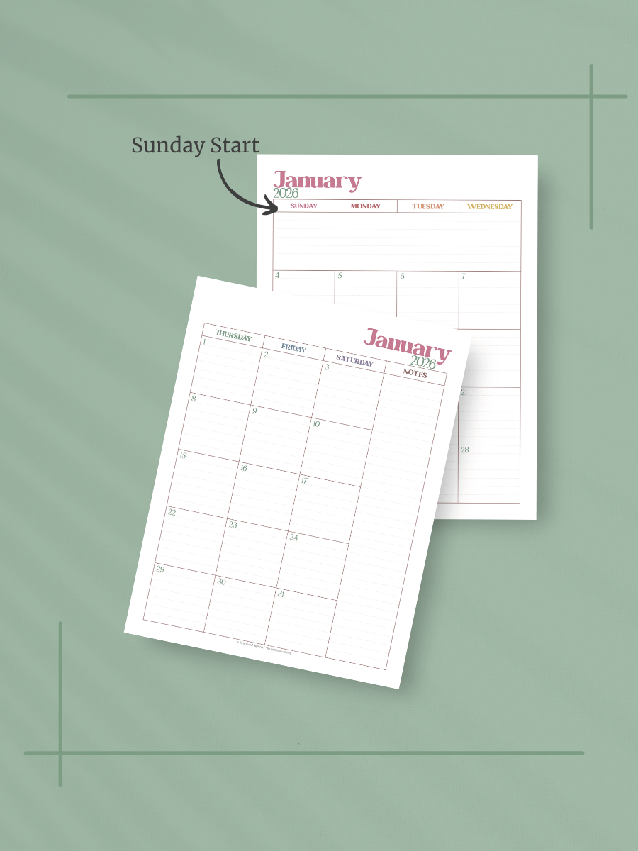 Summer Garden 2026 Calendar - 2 Pages per Month, Sunday Start, Letter Size product image (2)